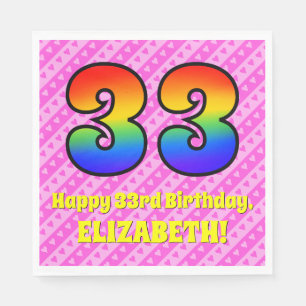 33. Geburtstag: Rosa Streifen & Herz, Regenbogen # Serviette