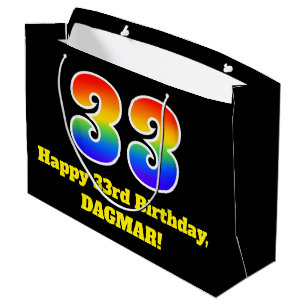 33. Geburtstag ~ Spaß, farbenfroh, lebhaft, Regenb Große Geschenktüte
