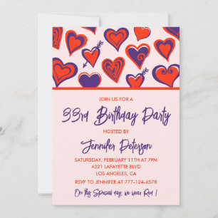 33. Geburtstagseinladung Niedlich Glam Red Heart Einladung