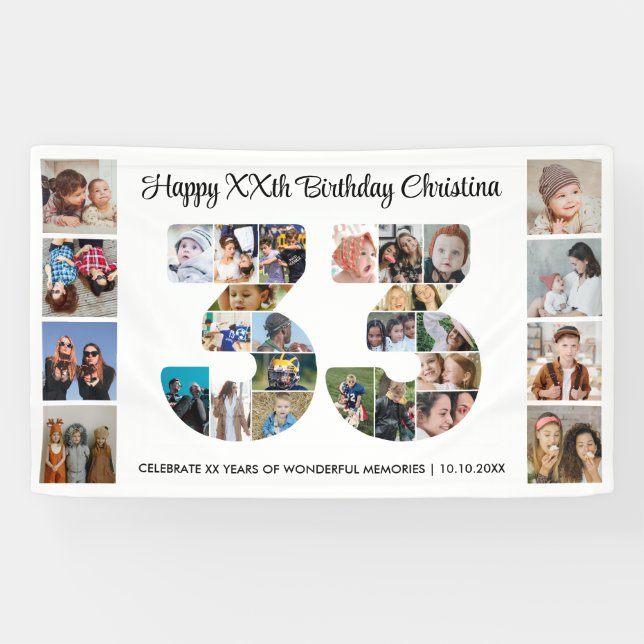 33. Geburtstagsfeier Nummer 33 Fotocollage Banner (Horizontal)