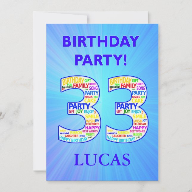 33. Geburtstagspartei Einladung einen Namen hinzuf (Vorderseite)