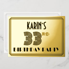 33. Geburtstagsparty — Art Deco Stil "33" & Name Folieneinladung
