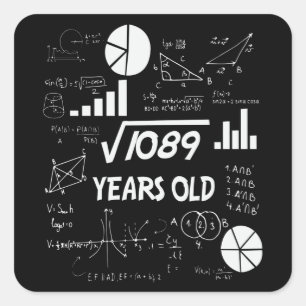 33 Jahre alter Tag Mathematiklehrer 33. Geburtstag Quadratischer Aufkleber