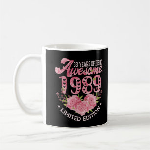 33-jähriges Pink Vintag 1989 Tagesgeschenk 33. Geb Kaffeetasse