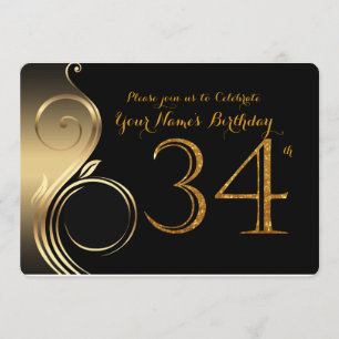 34.,Einladung zum Geburtstag,Nummer Glitzer Gold,F Einladung