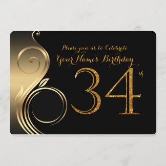 34.,Einladung zum Geburtstag,Nummer Glitzer Gold,F Einladung