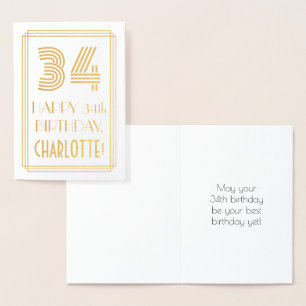 34. Geburtstag - Art Deco Inspiriert Look "34" & N Folienkarte