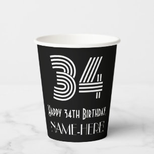 34. Geburtstag — Art Deco Inspiriert Look "34" + N Pappbecher