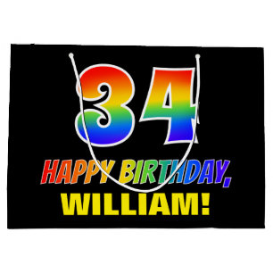34. Geburtstag: Bold, Fun, Simple, Rainbow 34 Große Geschenktüte