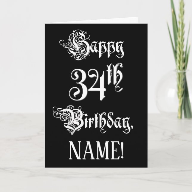 34. Geburtstag: Extravagant, elegant, Script + Ind Karte (Vorderseite)
