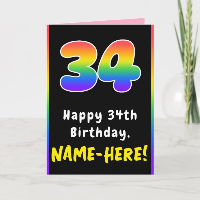 34. Geburtstag: Farbiger Regenbogen # 34, Individu Karte (Vorderseite)