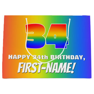 34. Geburtstag: Farbiges, lustiges Regenbogenmuste Große Geschenktüte