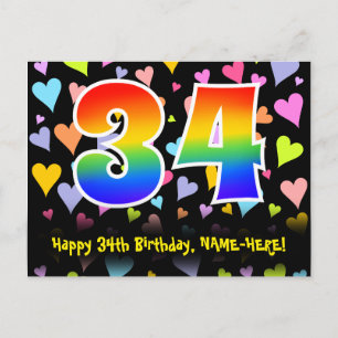 34. Geburtstag: Fun Hörmuster, Regenbogen 34 Postkarte