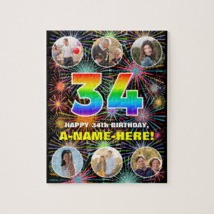 34. Geburtstag: Fun Rainbow #, Individuelle Name + Puzzle
