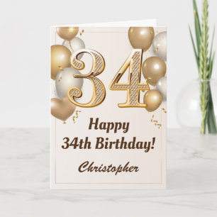 34. Geburtstag Gold Balloons und Confetti Geburtst Karte