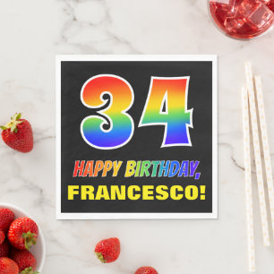 34. Geburtstag: kühl, Spaß, einfach, Regenbogen  Serviette