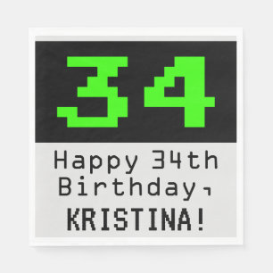 34. Geburtstag - Nerdy / Geeky Style "34" & Name Serviette