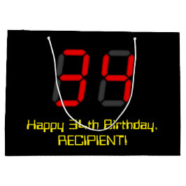 34. Geburtstag: Red Digital Clock Style "34" + Nam Große Geschenktüte