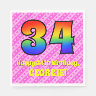 34. Geburtstag: Rosa Streifen & Herz, Regenbogen N Serviette