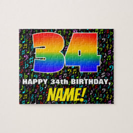 34. Geburtstag — Spaß, farbenfrohe Musiksymbole & Puzzle