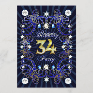 34. Geburtstags-Party laden mit Massen der Juwelen Einladung