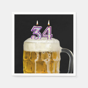 34. Geburtstagsbär auf schwarz Serviette