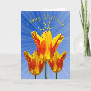 34. Geburtstagskarte, Tulpen voller Sonnenschein Karte