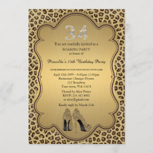 34. Geburtstagsparty 34., Cheetah High Heels Shoes Einladung