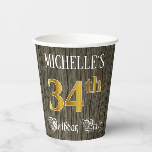 34. Geburtstagsparty - Imitate Gold & Imitate Wood Pappbecher