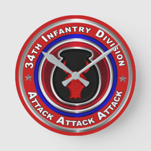 34. Infanterie-Division Andenken Runde Wanduhr