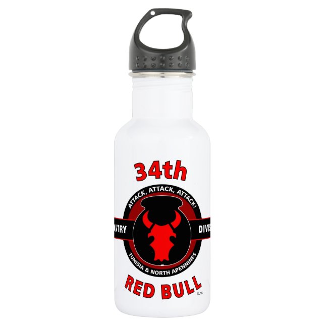34. INFANTERIEDIVISION" RED BULL " EDELSTAHLFLASCHE (Vorderseite)
