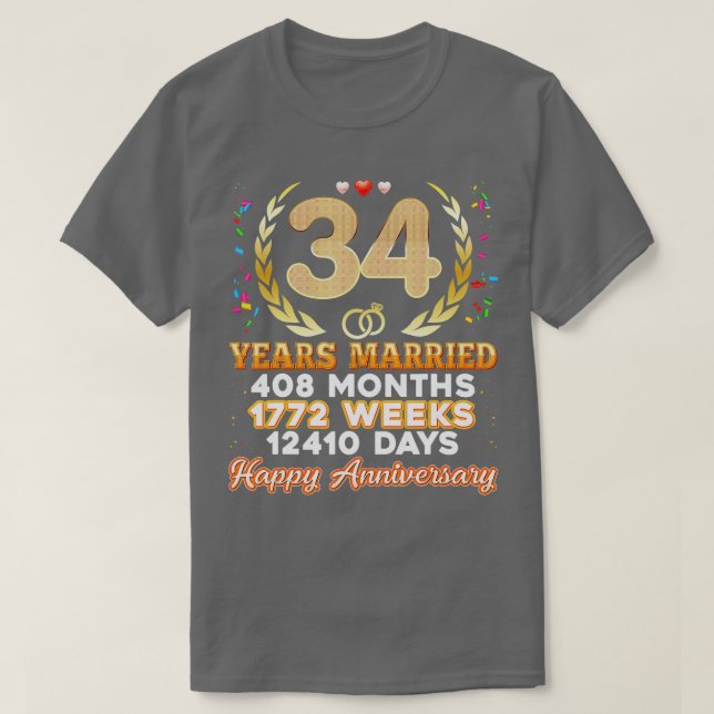 34 Jahre Verheiratet Happy 34. Wedding Anniversary T-Shirt (Design vorne)
