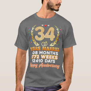 34 Jahre Verheiratet Happy 34. Wedding Anniversary T-Shirt
