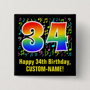 34th Birthday: Colorful Music Symbolik, Rainbow 34 Button