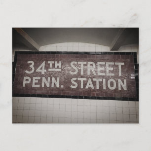 34th Street New York, New Tile Train Station Sign Postkarte