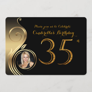 35.,Einladung zum Geburtstag,Nummer Glitzer Gold,F Einladung