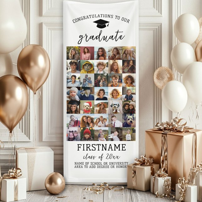 35 Foto - Abschluss Modernes Minimal Weiß Banner (Custom Graduation Banner - Great for a backdrop or Grad Party Decoration)