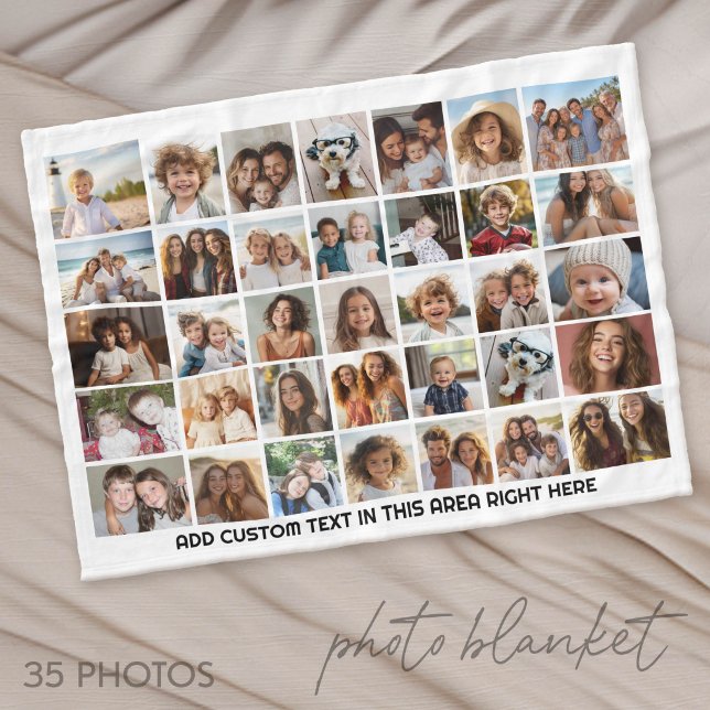 35-Foto-Collage-Raster - 1 Textfeld - schwarz weiß Fleecedecke (Photo Blanket - Custom Pictures in a Collage)