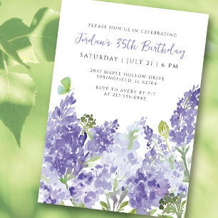 35. Geburtstag Aquarell Blumen Flieder Elegant Einladung