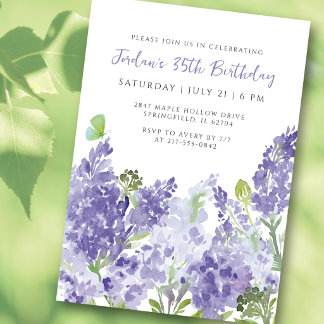 35. Geburtstag Aquarell Blumen Flieder Elegant Einladung