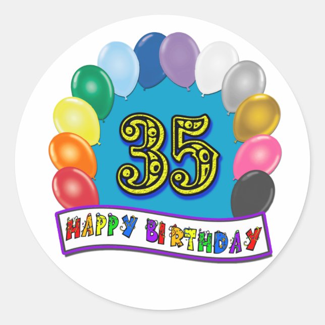 35. Geburtstag Balloons Design Runder Aufkleber (Vorderseite)