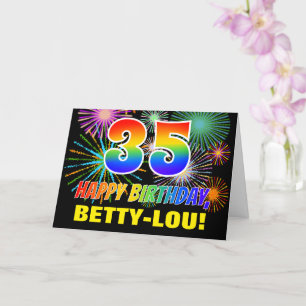 35. Geburtstag: Bold, Fun, Fireworks, Rainbow 35 Karte