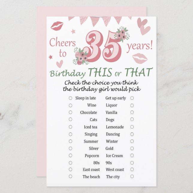 35. Geburtstag Dieses oder jenes Spiel (Vorne/Hinten)