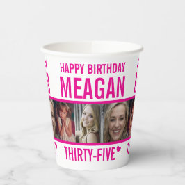 35. Geburtstag drei Fotos heiß rosa und weiß Pappbecher