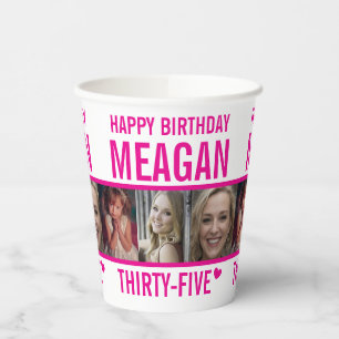 35. Geburtstag drei Fotos heiß rosa und weiß Pappbecher