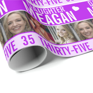 35. Geburtstag drei Fotos lila Tochter Geschenkpapier