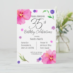 35. Geburtstag Einladung   Blumenmuster