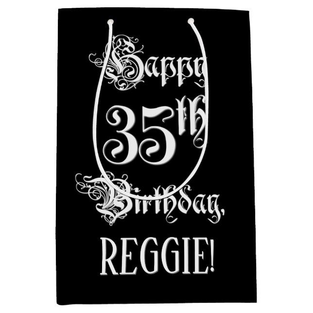 35. Geburtstag: Extravagant, elegant, Script + Ind Mittlere Geschenktüte (Vorderseite)