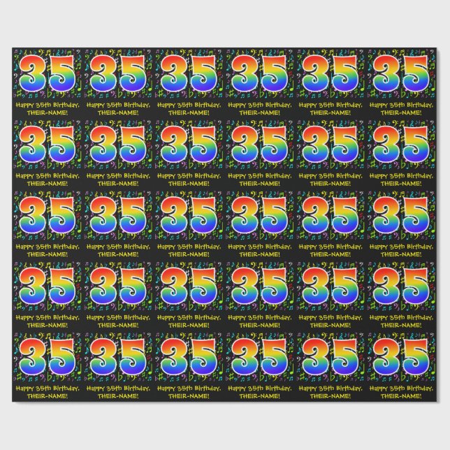35. Geburtstag: Farbige Musiksymbole, Regenbogen 3 Geschenkpapier (Flach)