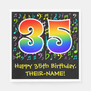 35. Geburtstag - Farbige Musiksymbole, Regenbogen  Serviette